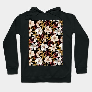 Lily Flower Pattern On Black Hoodie